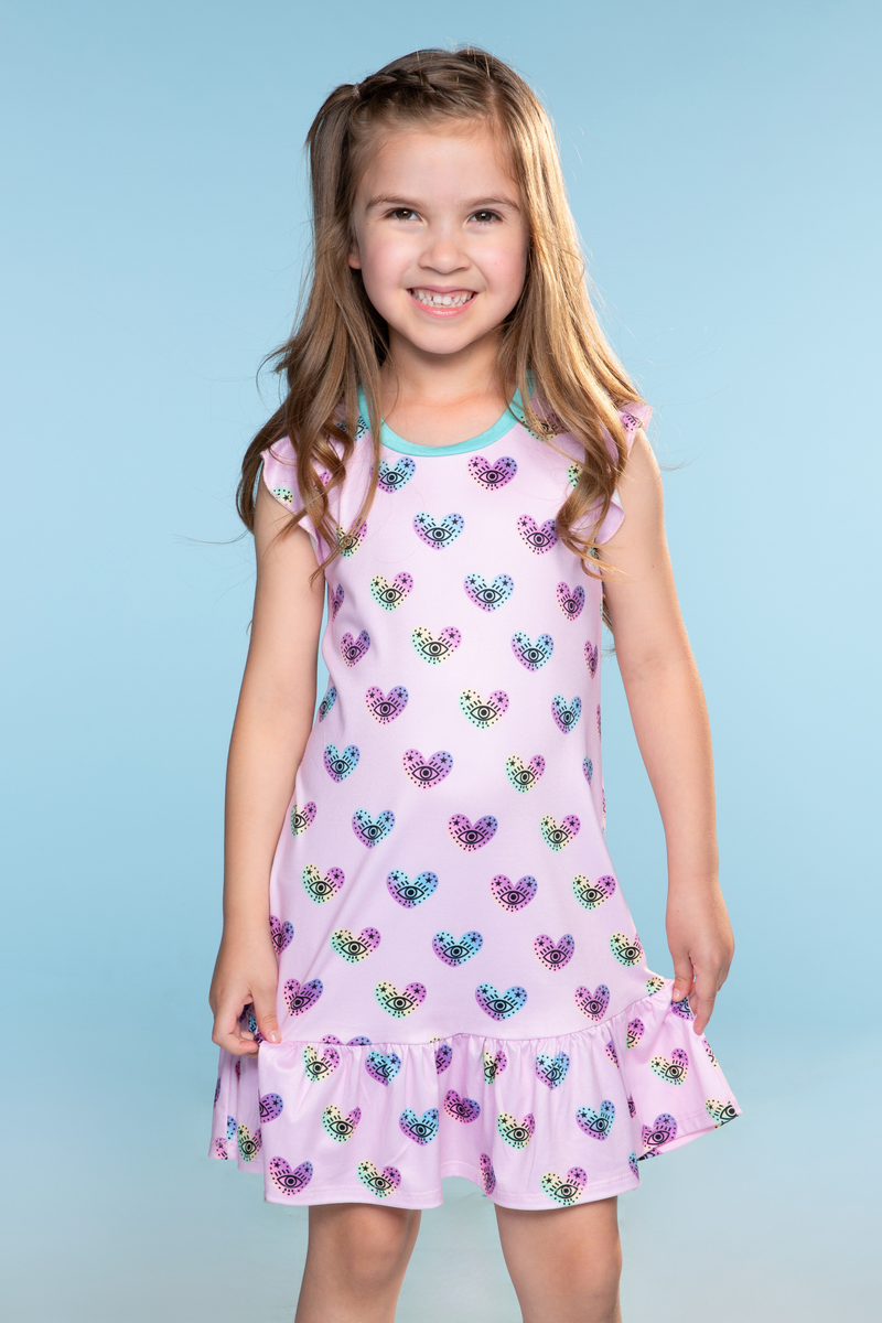 Simply Soft Flutter Sleeve Nightgown - Pink Heart Evil Eye