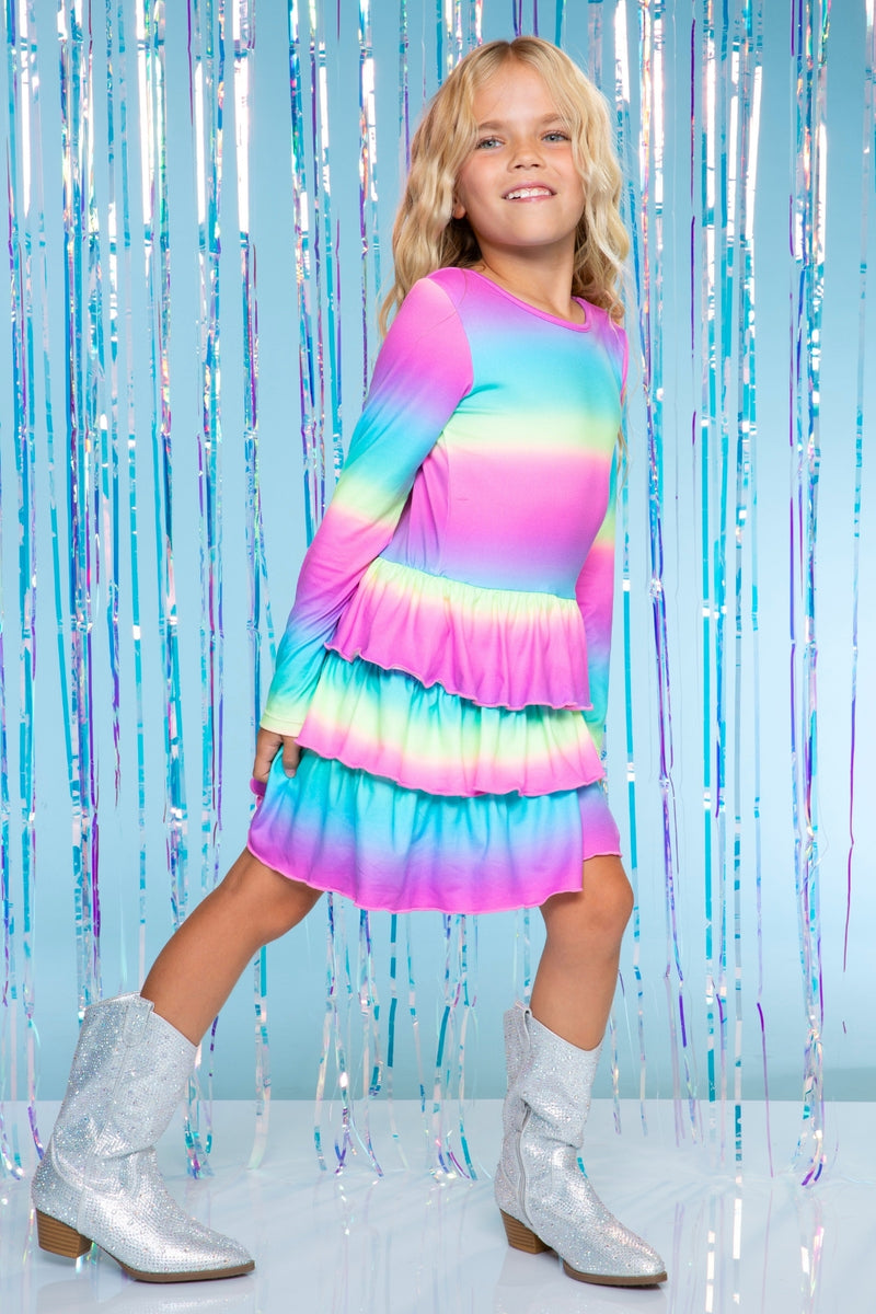 Simply Soft Long Sleeve Triple Ruffle Skirt Dress