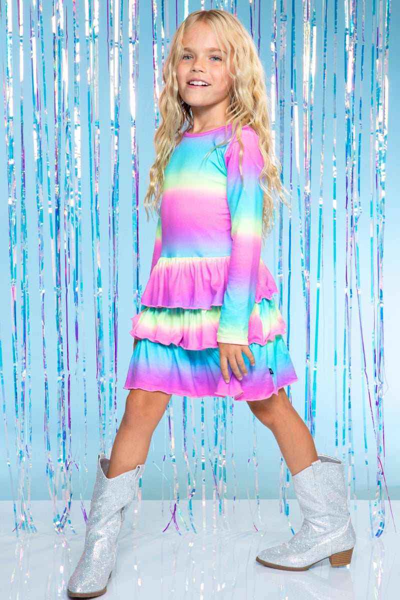 Simply Soft Long Sleeve Triple Ruffle Skirt Dress