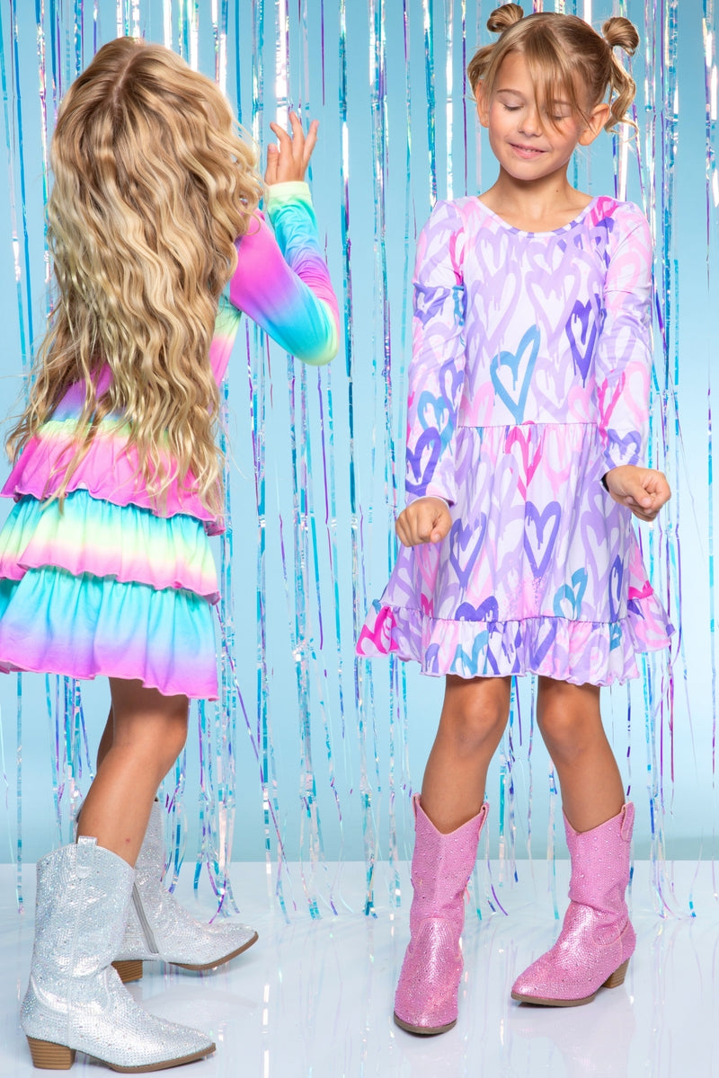 Simply Soft Long Sleeve Triple Ruffle Skirt Dress