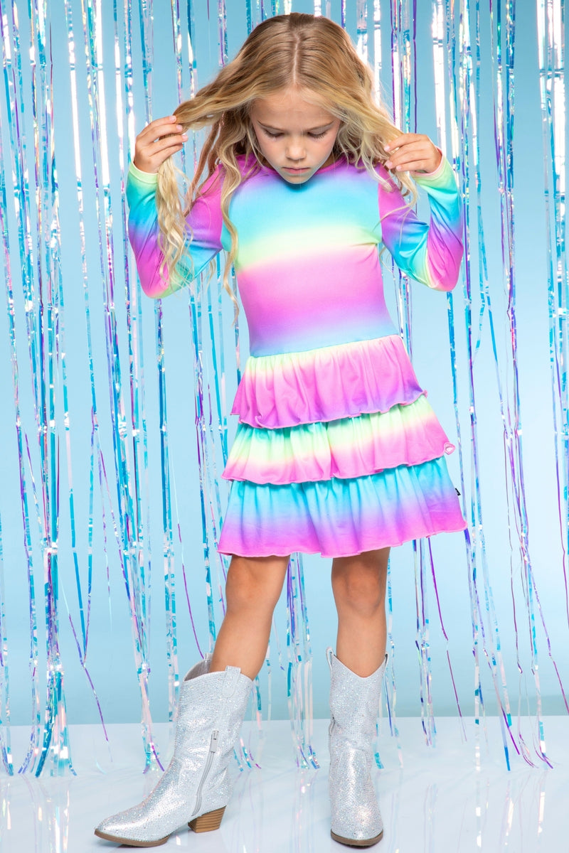 Simply Soft Long Sleeve Triple Ruffle Skirt Dress