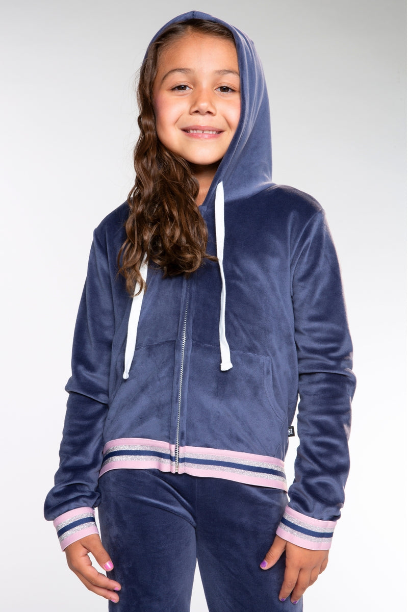 Velour Cropped Zip Hoodie