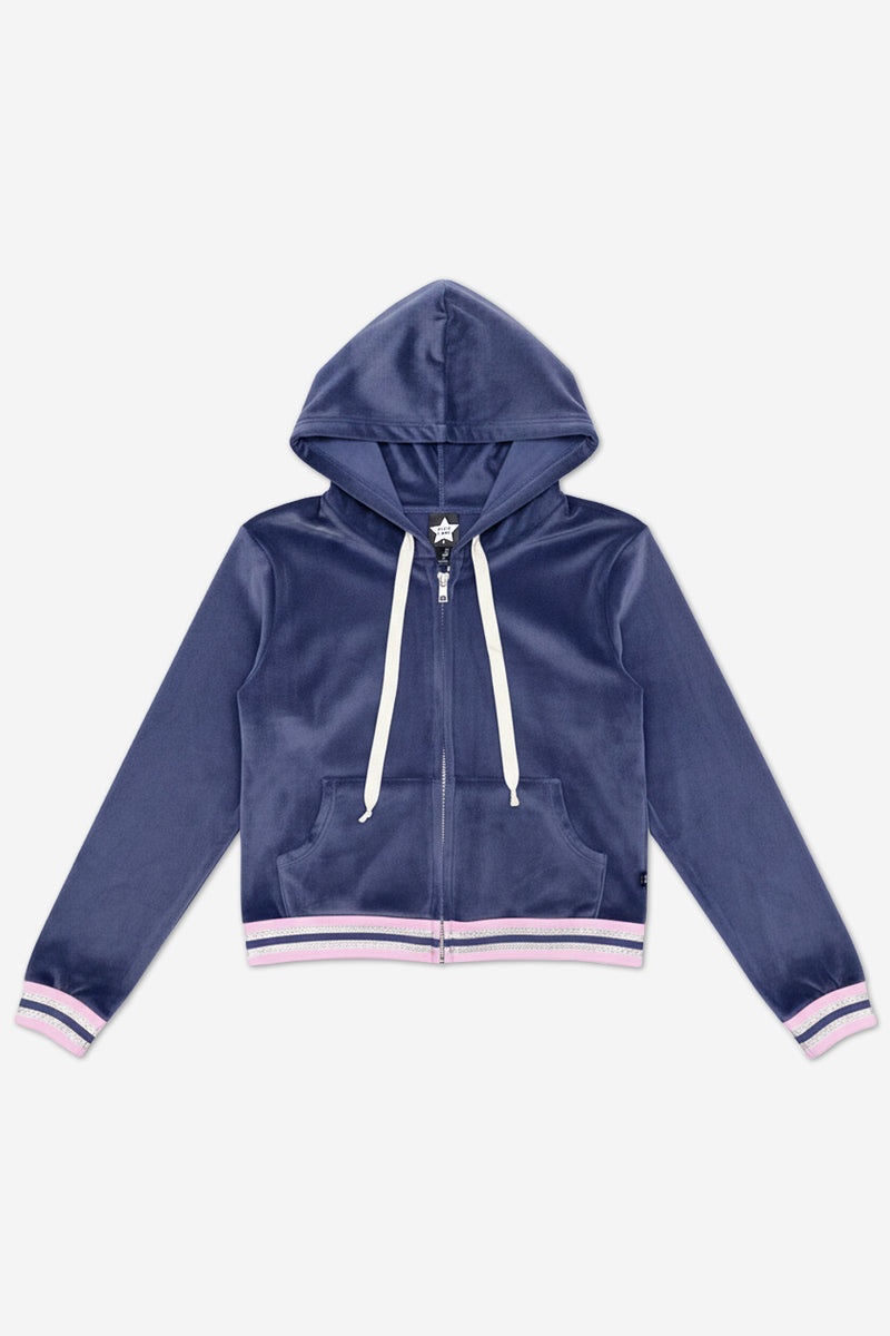 Velour Cropped Zip Hoodie