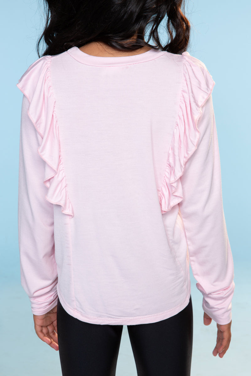 Modal Long Sleeve Ruffle Shirttail - Blush