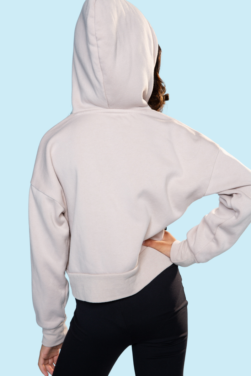 French Terry Luxe Drop Shoulder Zip Hoodie - Latte