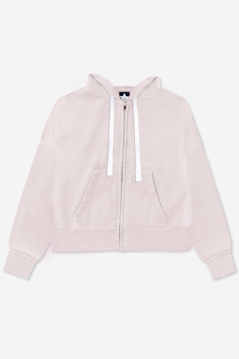 French Terry Luxe Drop Shoulder Zip Hoodie - Latte