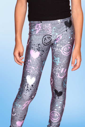 High Shine Long Legging - Denim Splatter Graffiti