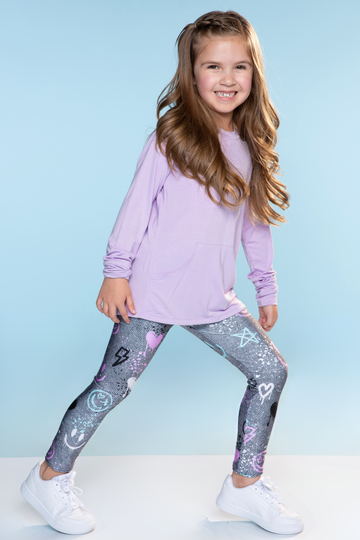 High Shine Long Legging - Denim Splatter Graffiti