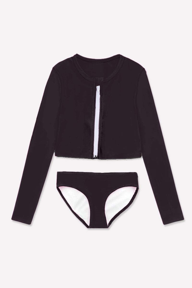 High Shine Plus Cropped Zip Rashguard & Bottom - Black