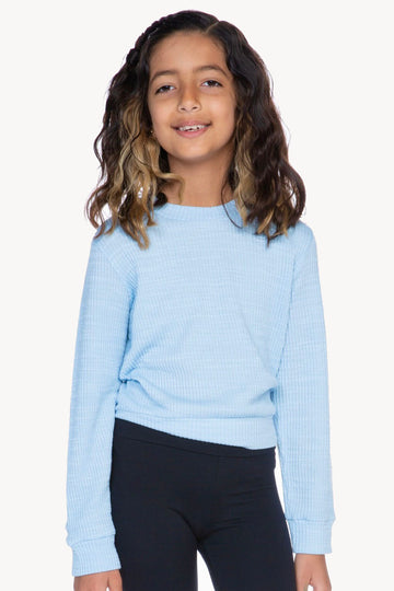 Luxe Ribbed Cropped Crew Sweatshirt - Sky Blue