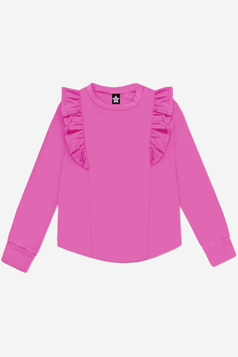 Modal Long Sleeve Ruffle Shirttail - Wild Pink