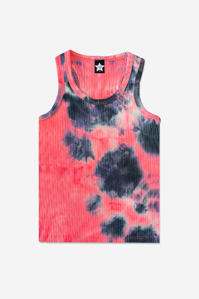 Ribbed Racerback Tank - Neon Watermelon Tie Dye