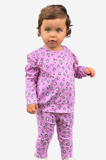 Simply Soft Long Sleeve Ruffle Crew Top & Long Legging Set - Pink Lavender Leopard