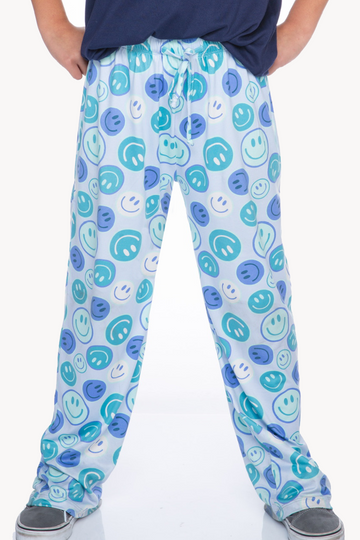 Simply Soft Karate Pant - Blue Teal Smiley