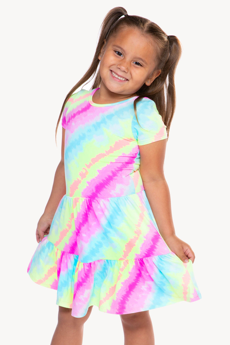 Simply Soft Short Sleeve Tiered Dress - Rainbow Sherbet Batik