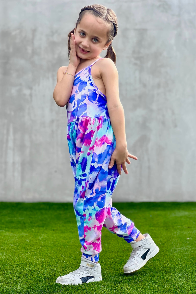 Simply Soft Strappy Tank Jumpsuit - Spring Watercolor Tie Dye