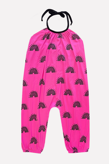 Simply Soft Halter Jumpsuit - Neon Fuchsia Pink Rainbows