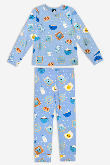 Simply Soft Long Sleeve Crew & Slim Lounge Bottom - Blue Breakfast Emojis