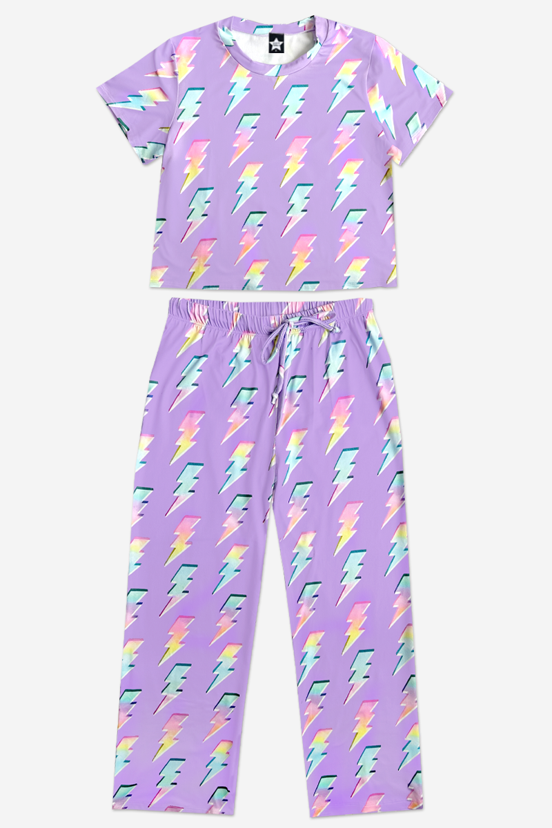 Simply Soft Short Sleeve Easy Tee & Karate Pant - Orchid Rainbow Bolts