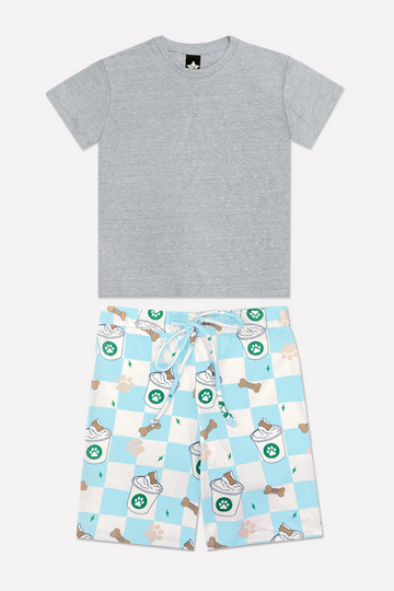 Simply Soft Short Sleeve Tee & Lounge Short - Vintage Blue Pup-A-Ccino