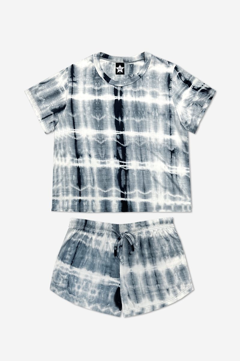 Short Sleeve Easy Tee & Dolphin Short - Black White Batik