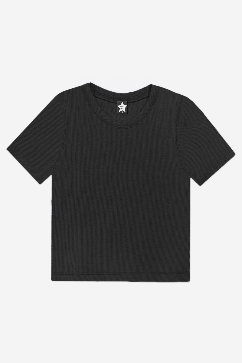 Ultra-Soft Ribbed Short Sleeve Fitted Tee - Black