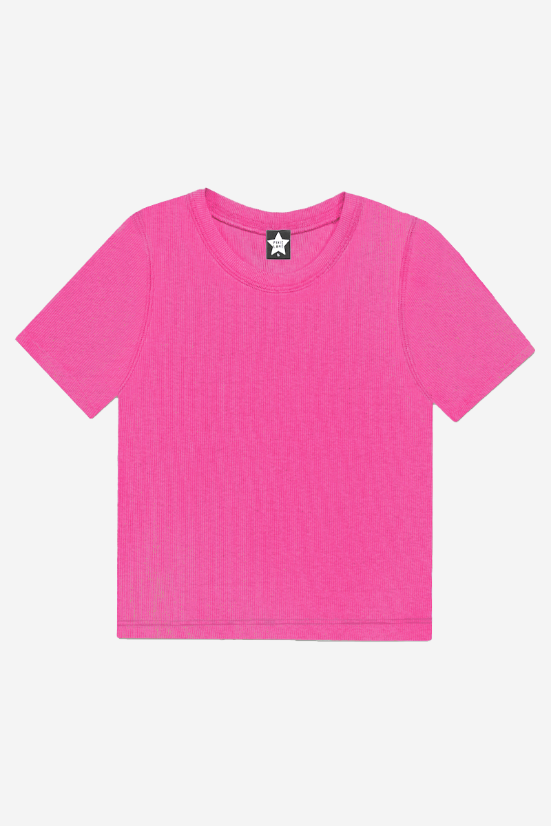 Ultra-Soft Ribbed Short Sleeve Fitted Tee - Pixie Pink