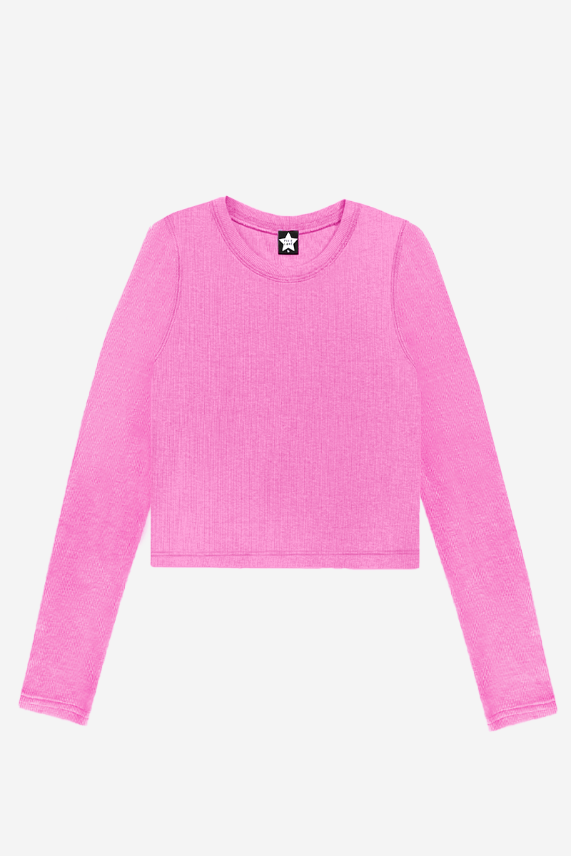 Ultra-Soft Ribbed Long Sleeve Fitted Tee - Bubble Pink