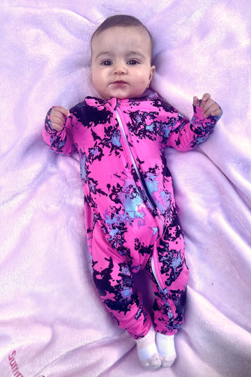 Simply Soft Footless Onesie - Fuchsia Aqua Black Marble