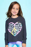 Washed Cotton Long Sleeve Easy Tee - Washed Black Pink Peace Heart