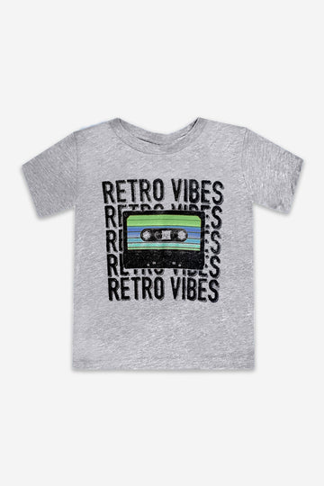 Cotton Short Sleeve Graphic Tee - Grey Retro Vibes