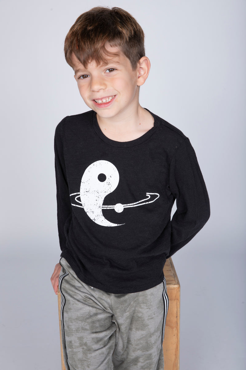 Boys Crew Neck Graphic Top - Black Yin-Yang Planet